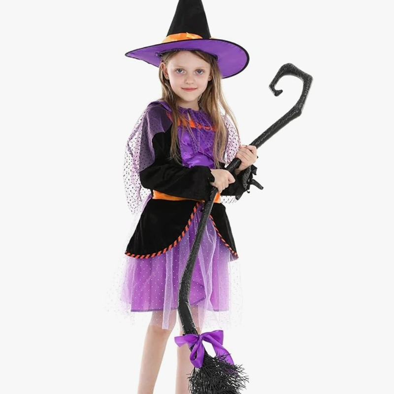 Halloween fotoshoot paarse sprankelende heksenjurk voor kinderen
